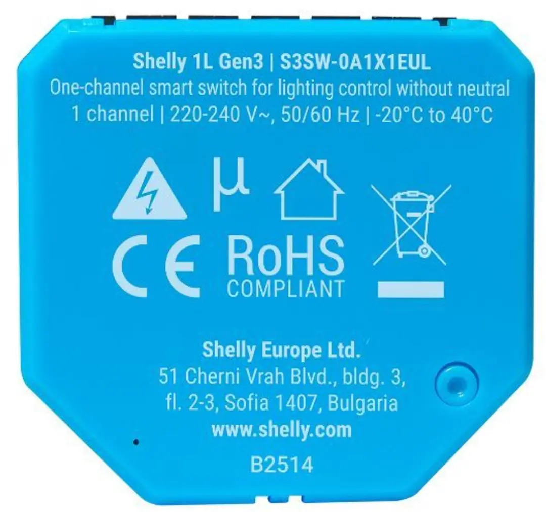 Shelly 1L Gen3 Relais 200W - Blauw