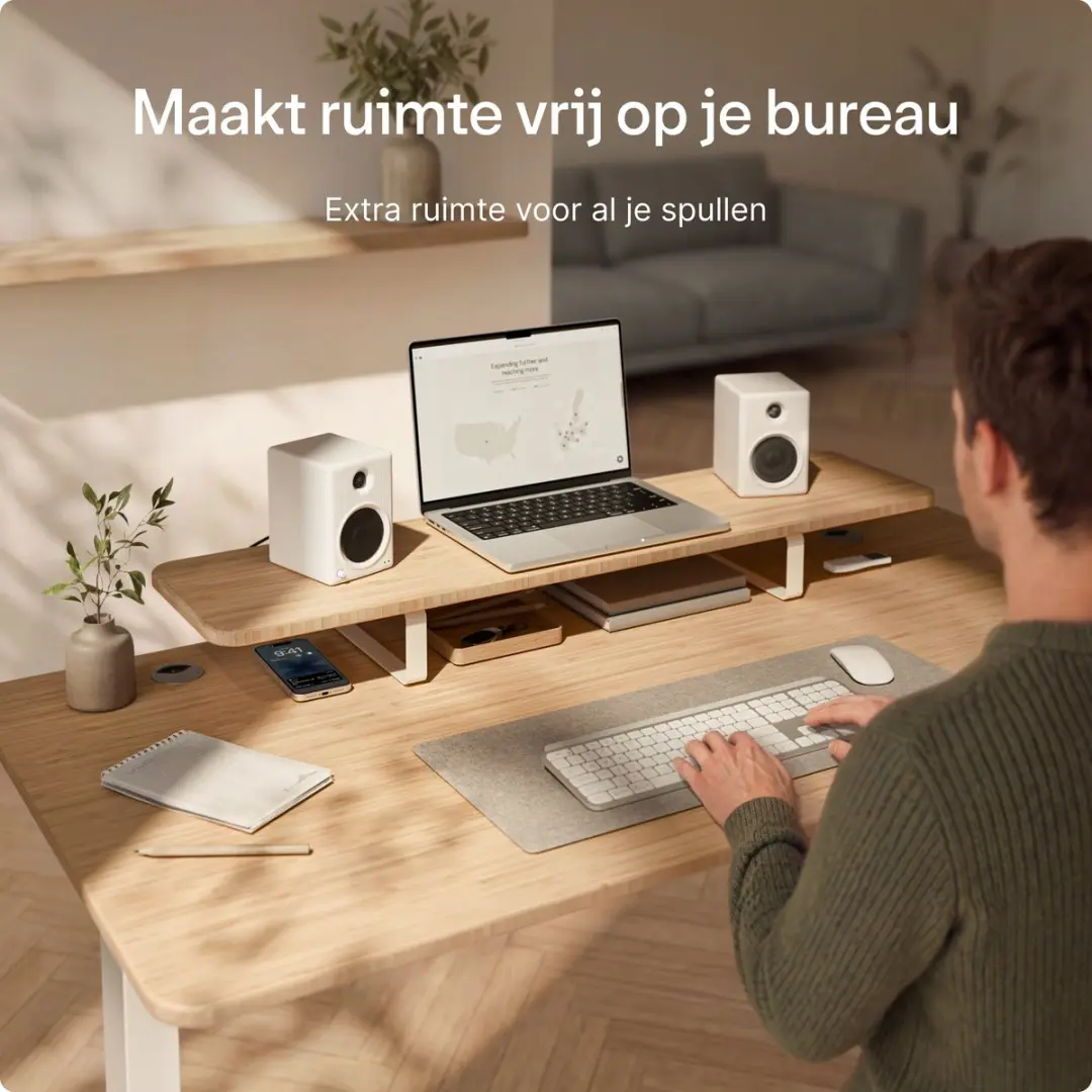 Desktronic Monitorstandaard 2 Schermen SKU_950 - Wit/Bamboe