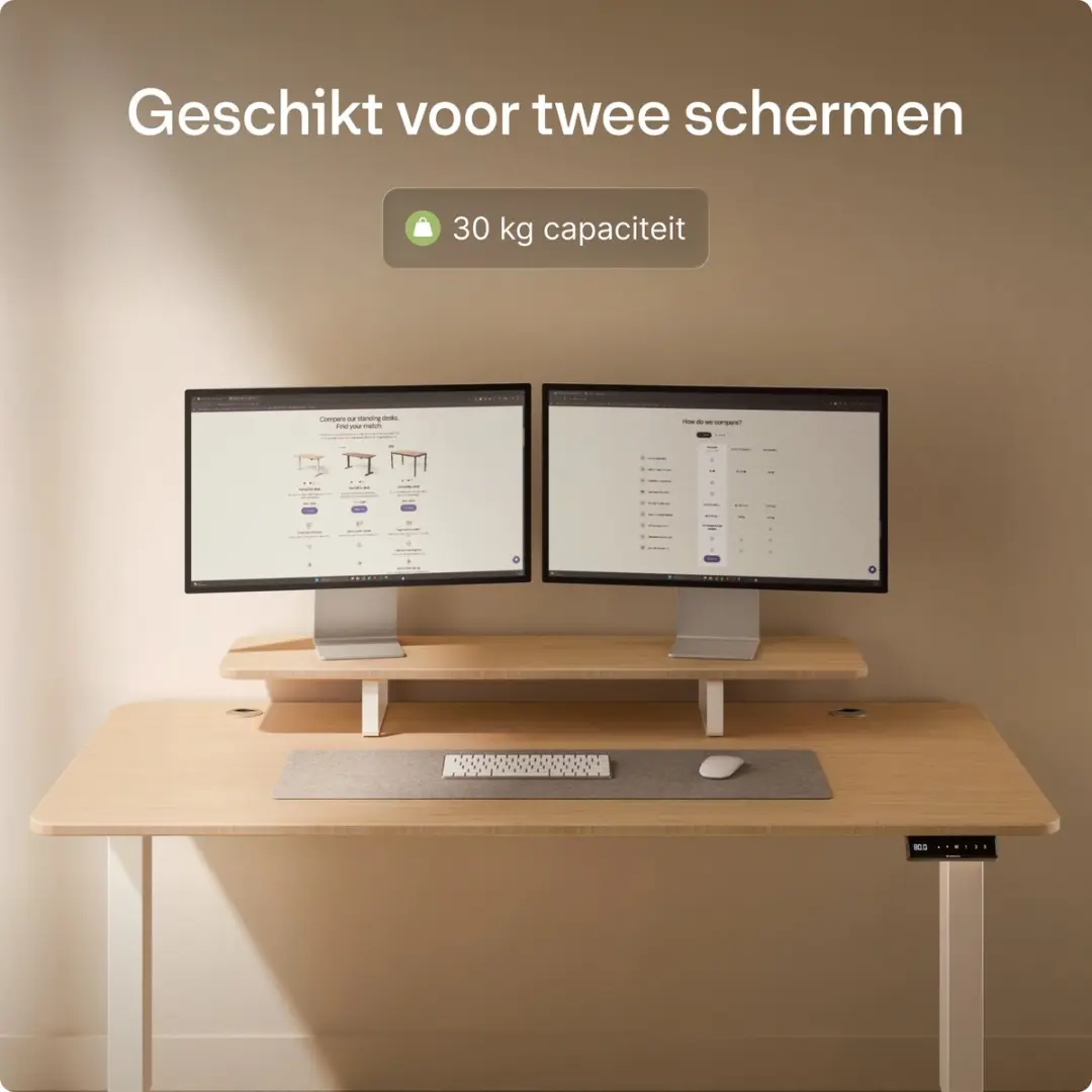 Desktronic Monitorstandaard 2 Schermen SKU_950 - Wit/Bamboe