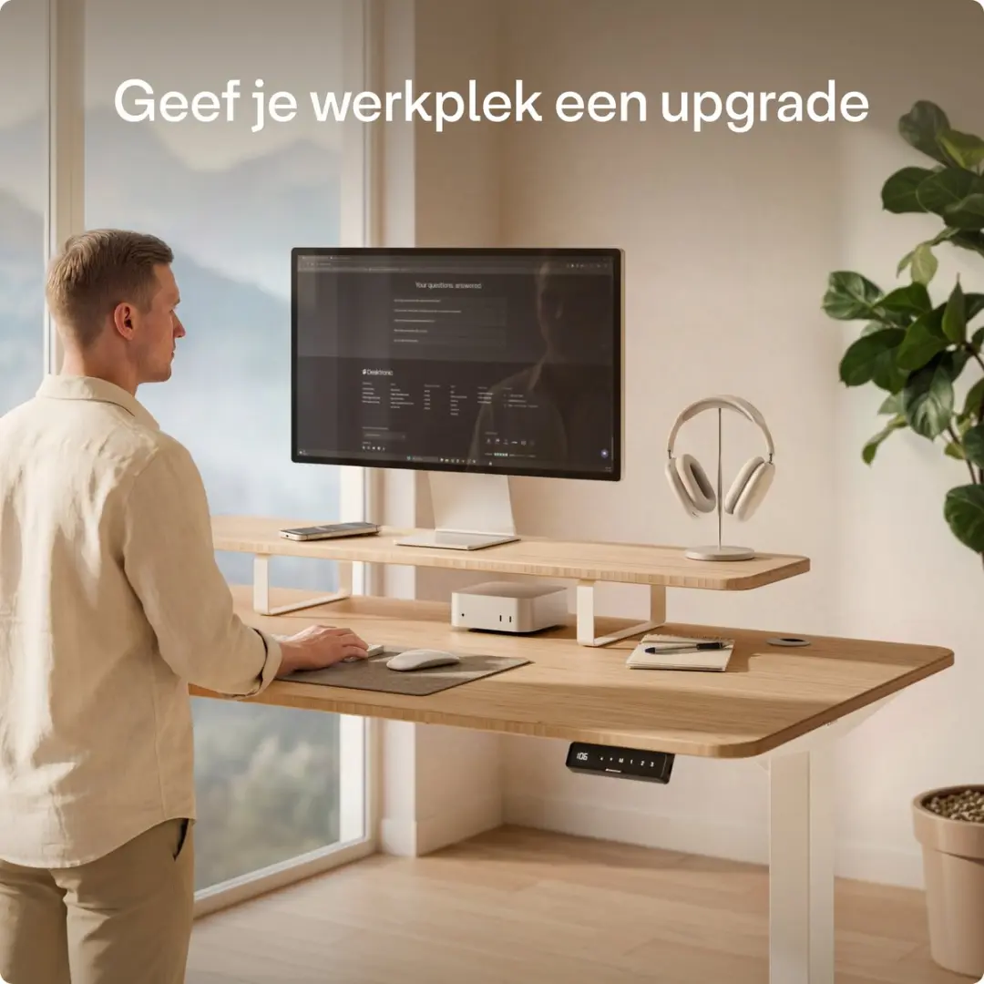 Desktronic Monitorstandaard 2 Schermen SKU_950 - Wit/Bamboe