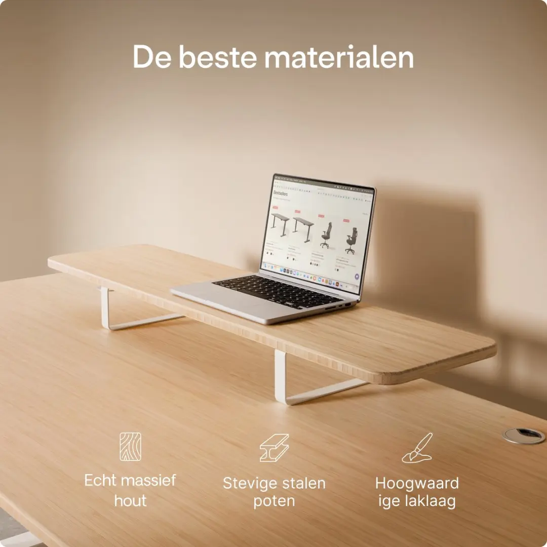 Desktronic Monitorstandaard 2 Schermen SKU_950 - Wit/Bamboe