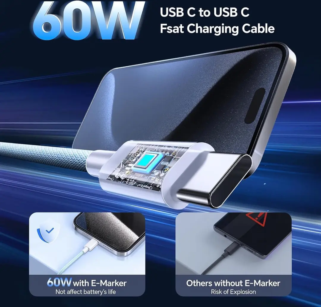 NÖRDIC USBC-520 USB-C Kabel 2m - 60W Wit