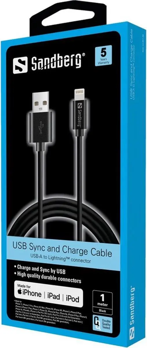 Sandberg 441-39 USB naar Lightning Kabel - 1m - Zwart