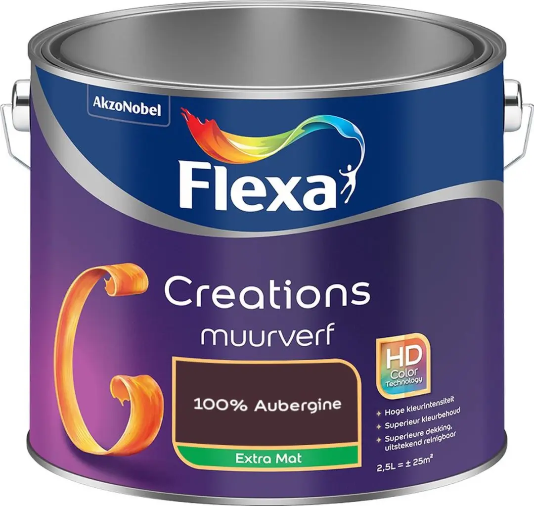 Flexa Creations Muurverf Extra Mat 100% Aubergine 2,5L