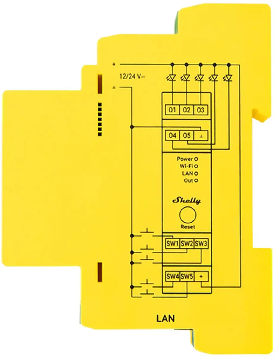 Shelly 5-Kanaals Wi-Fi RGBWW Pro Verlichtingscontroller 3800235268216 - Geel
