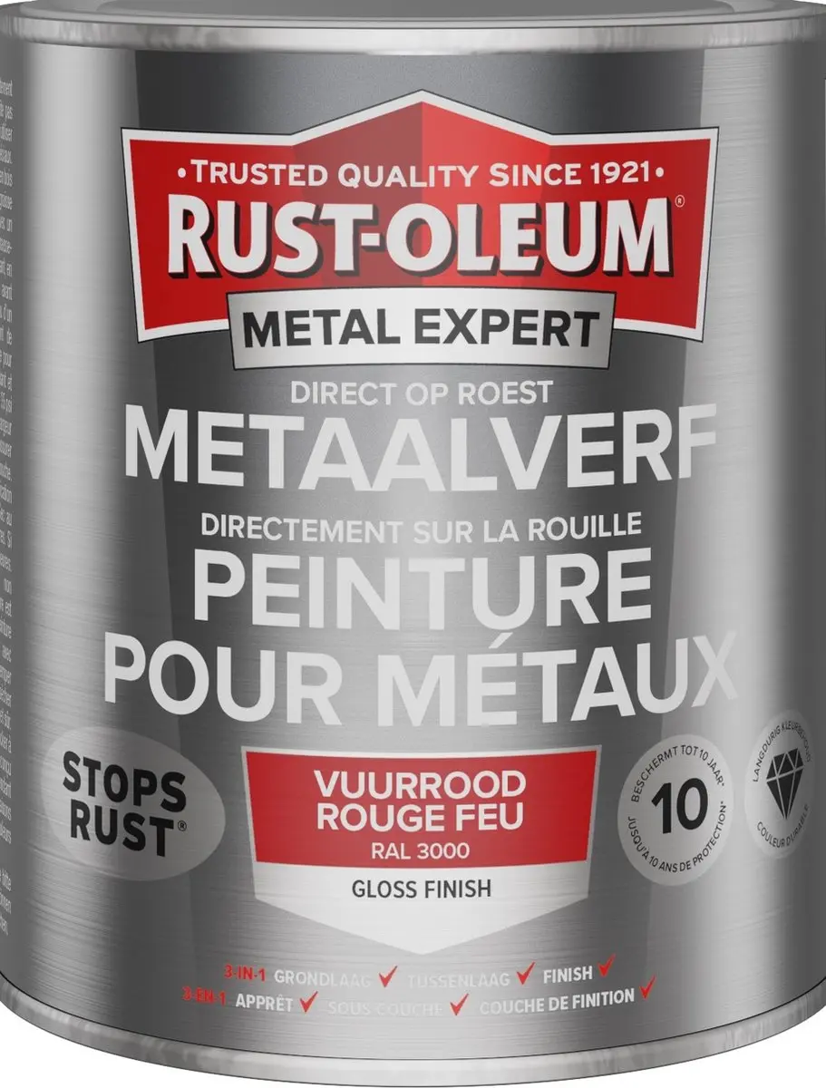 Rust-Oleum Metal Expert Direct Op Roest Metaalverf 250ml - RAL 3000 Rood