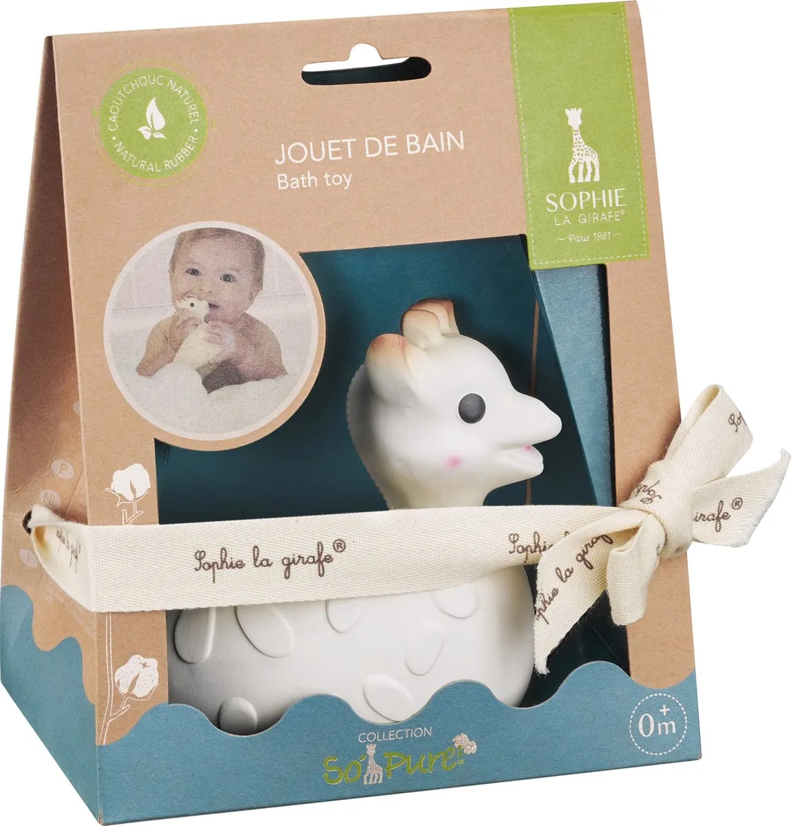 Sophie de Giraf So'Pure Badeend 220118 - Natuurlijk rubber - 11x8x11cm - Beige