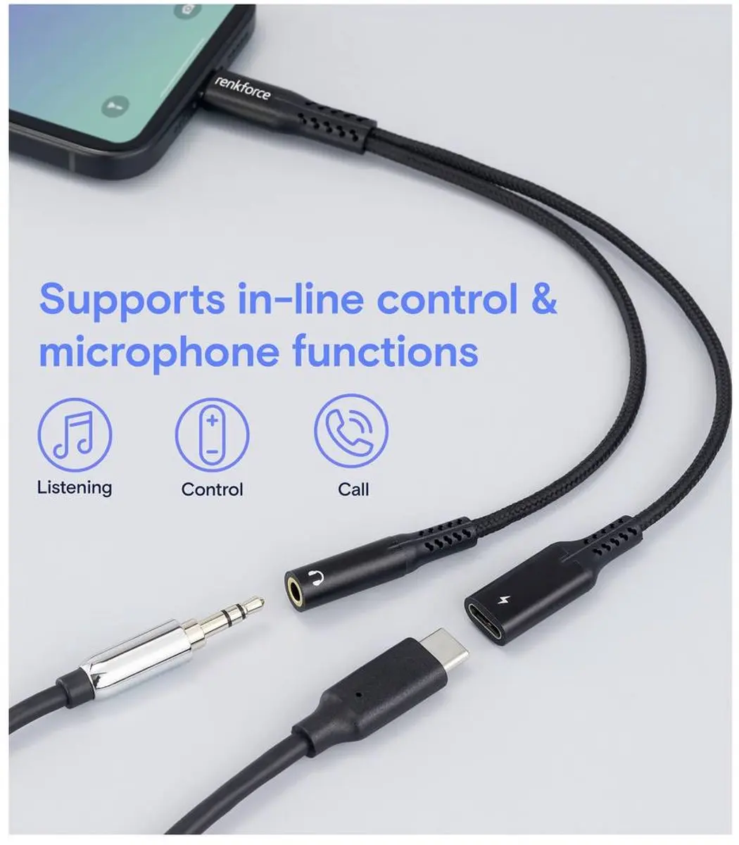 Renkforce RF-7116124 USB-C naar 3,5mm Jackkabel - 15cm - Zwart