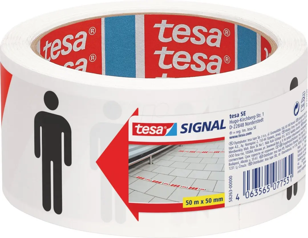 Tesa Vloermarkeringstape 58263 - 50mmx50m Rood/Wit