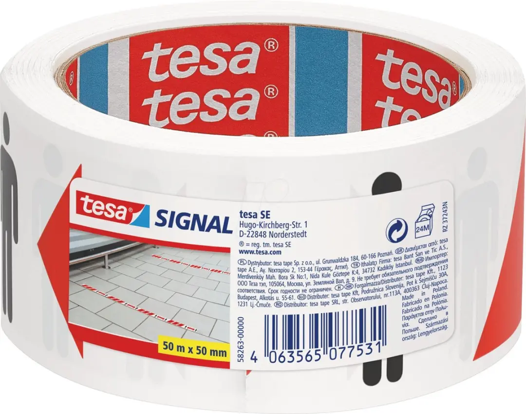 Tesa Vloermarkeringstape 58263 - 50mmx50m Rood/Wit