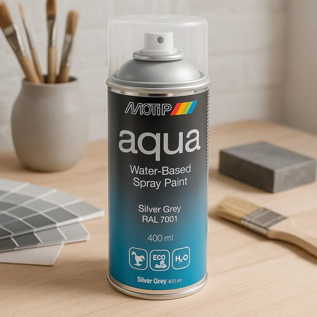 Motip Aqua Spuitverf 400ml - Zilvergrijs RAL 7001