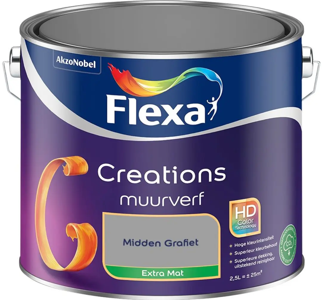 Flexa Creations Muurverf Extra Mat Midden Grafiet 2,5L
