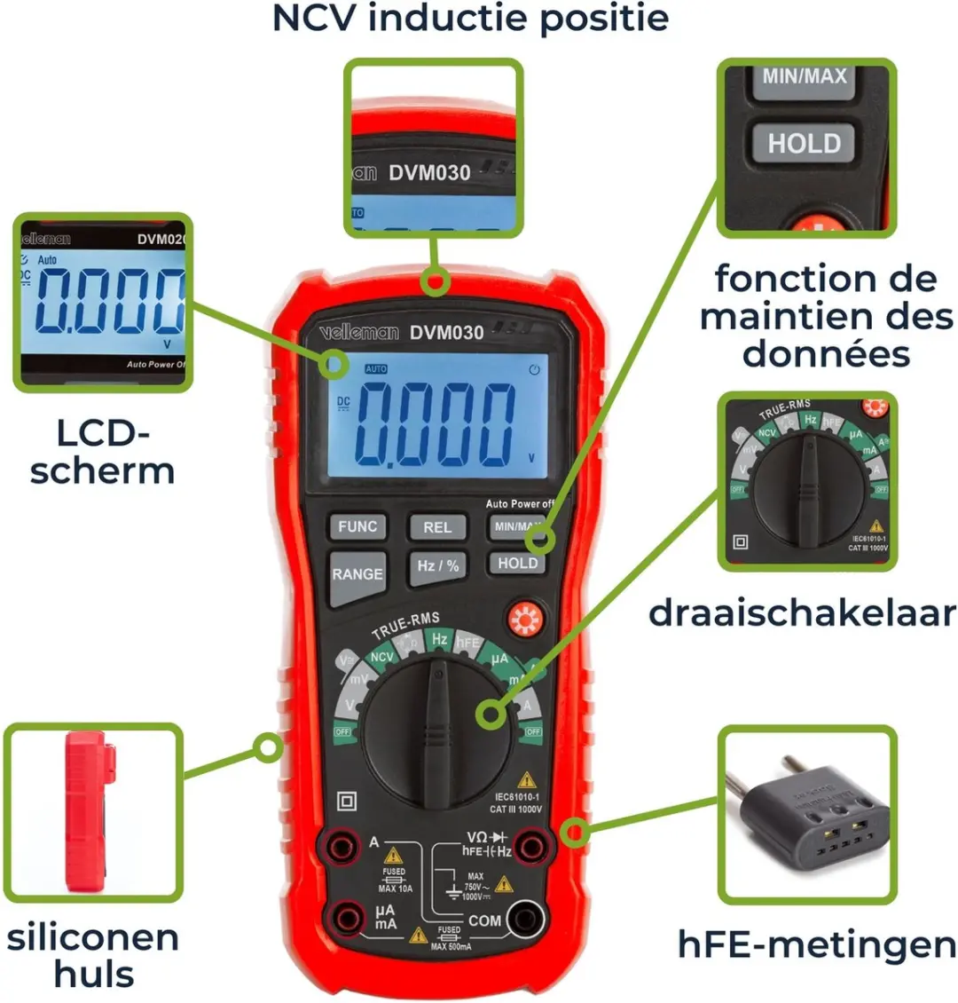 Velleman DVM030 Digitale Multimeter - Rood/Zwart