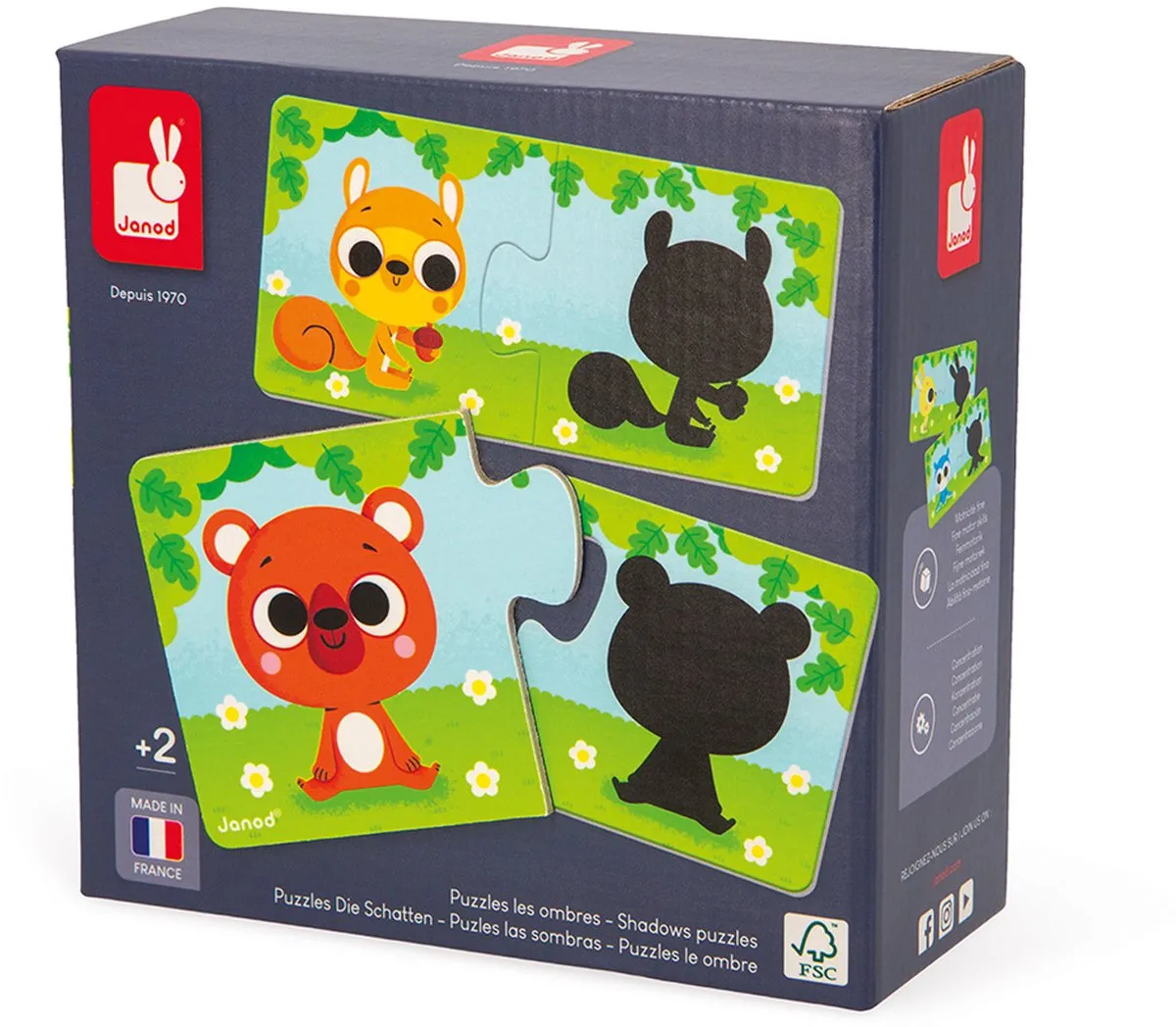 Janod Puzzelspel Dieren en Hun Schaduw 2701 - 12 Stuks