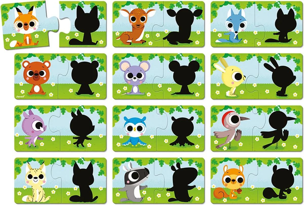 Janod Puzzelspel Dieren en Hun Schaduw 2701 - 12 Stuks