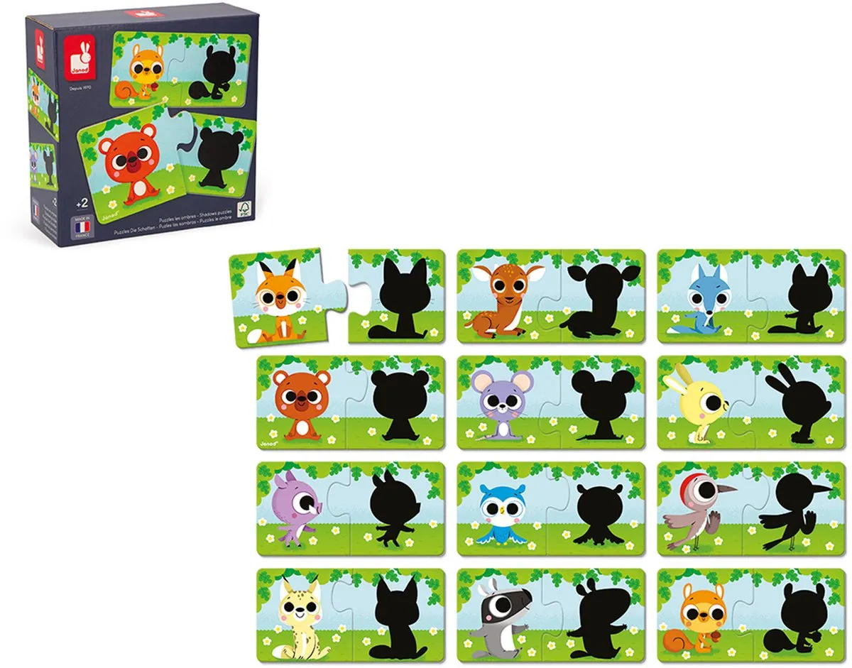 Janod Puzzelspel Dieren en Hun Schaduw 2701 - 12 Stuks