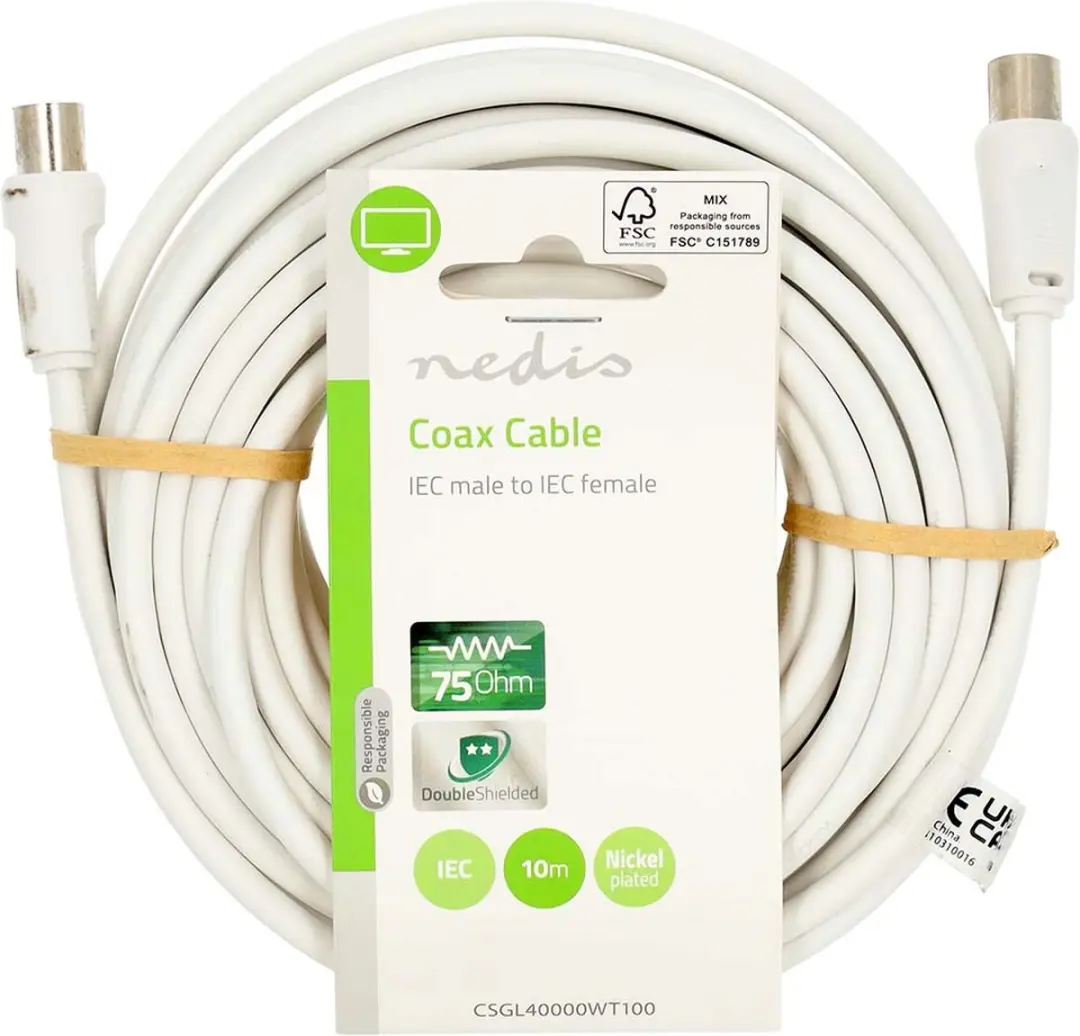 Nedis Coaxkabel IEC Male-Female 10m - 75 Ohm - Wit