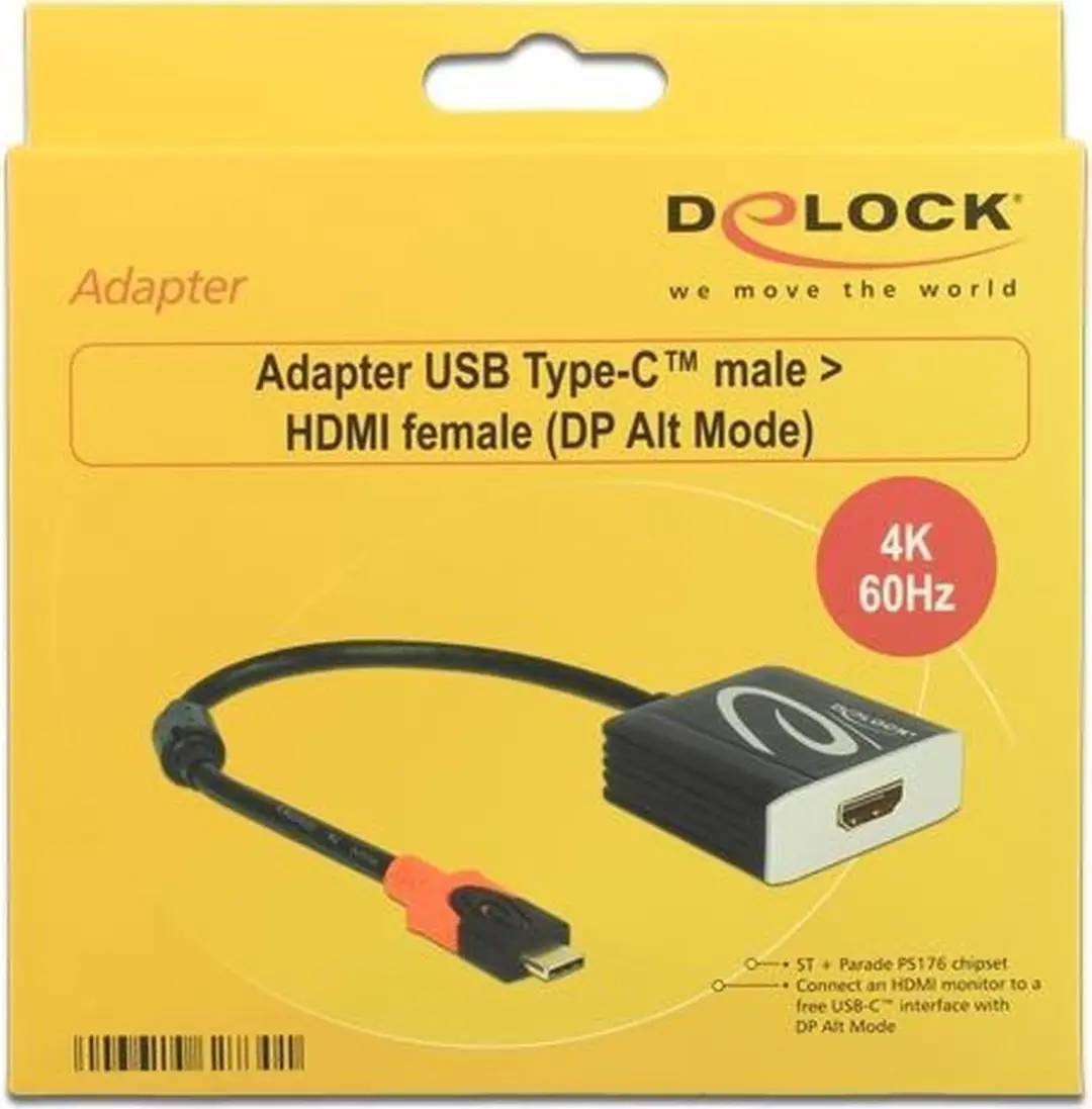 Delock USB-C naar HDMI Adapter 4K60 - 0,2m - Zwart