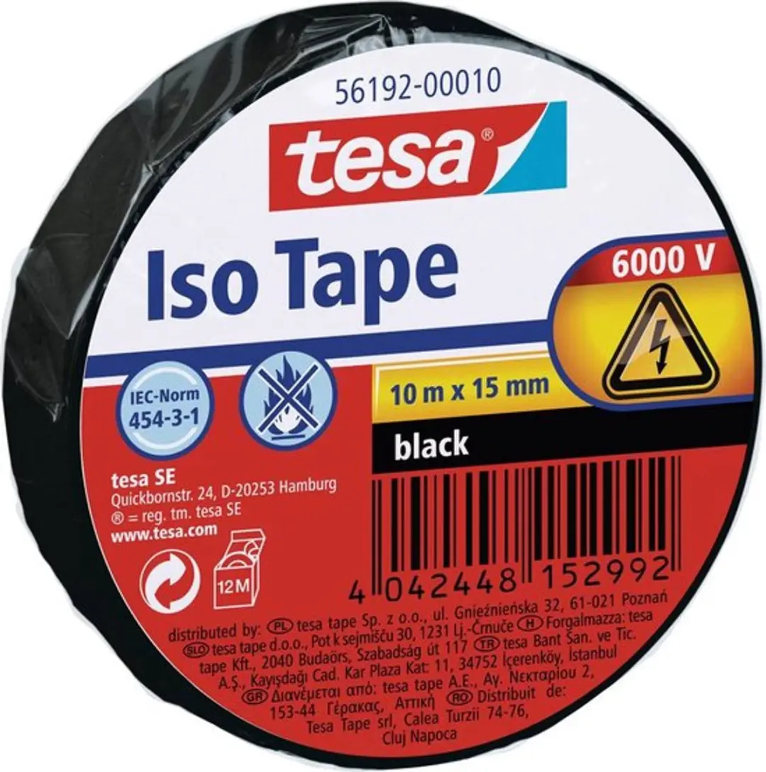 Tesa 56192-00010-22 Isolatietape Zwart - 10m x 15mm
