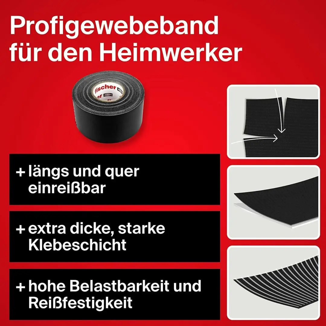 Fischer GOW 560903 Textieltape 25m x 48mm - Zwart