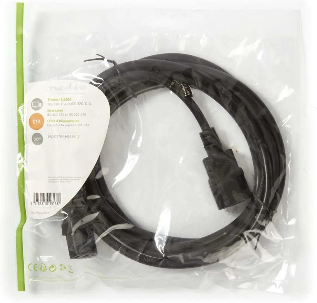 Nedis Stroomkabel CEGP10500BK30 IEC-C14/C13 - 3m - Zwart