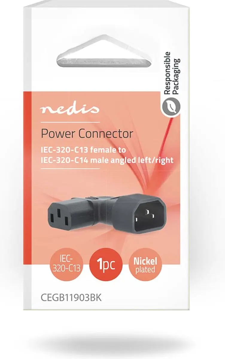 Nedis IEC-320-C13 Verlengstekker - Gehoekt - Zwart