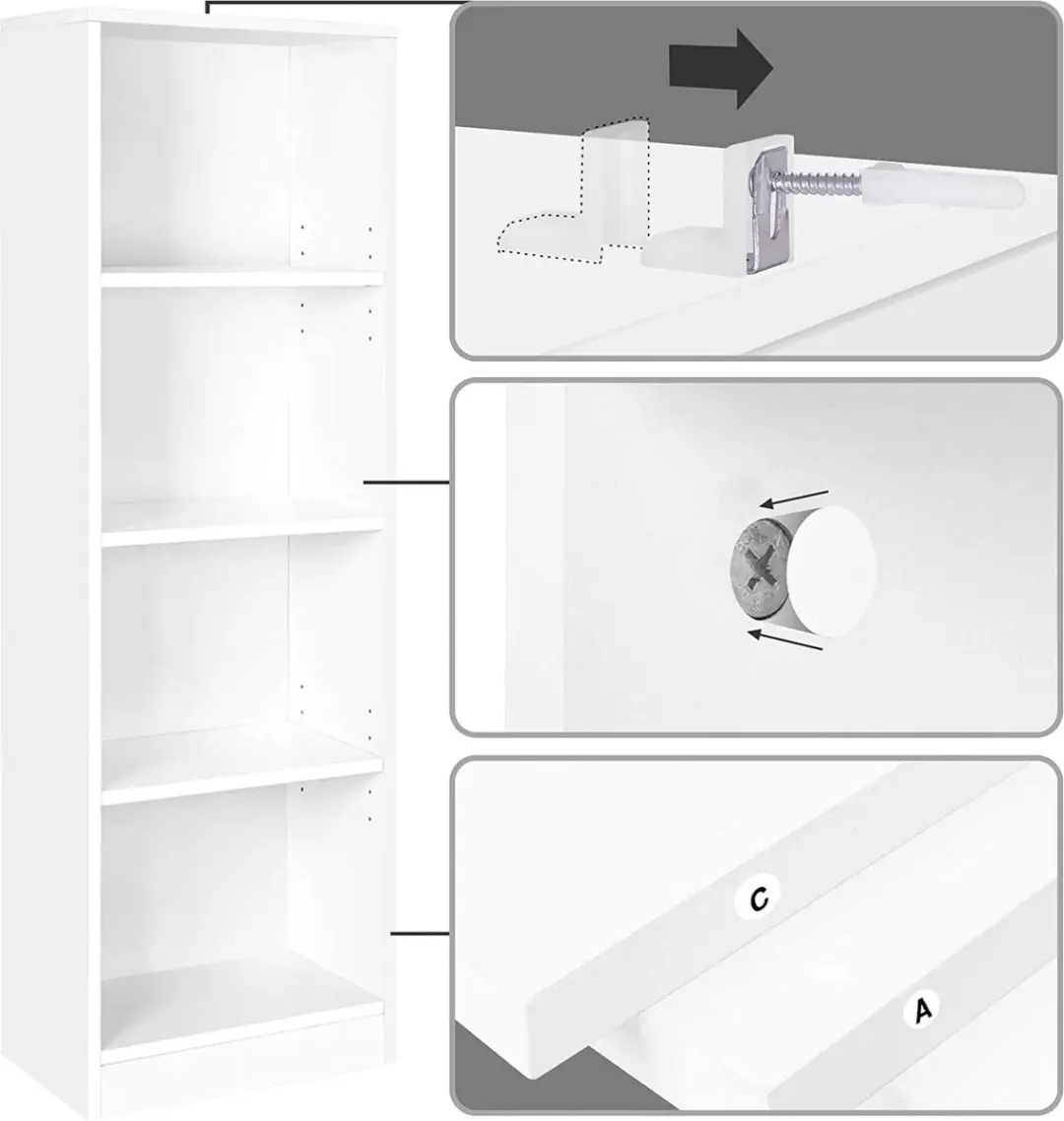 Songmics Boekenkast LBC104W 4 Vakken - 40x24x121,5cm Wit
