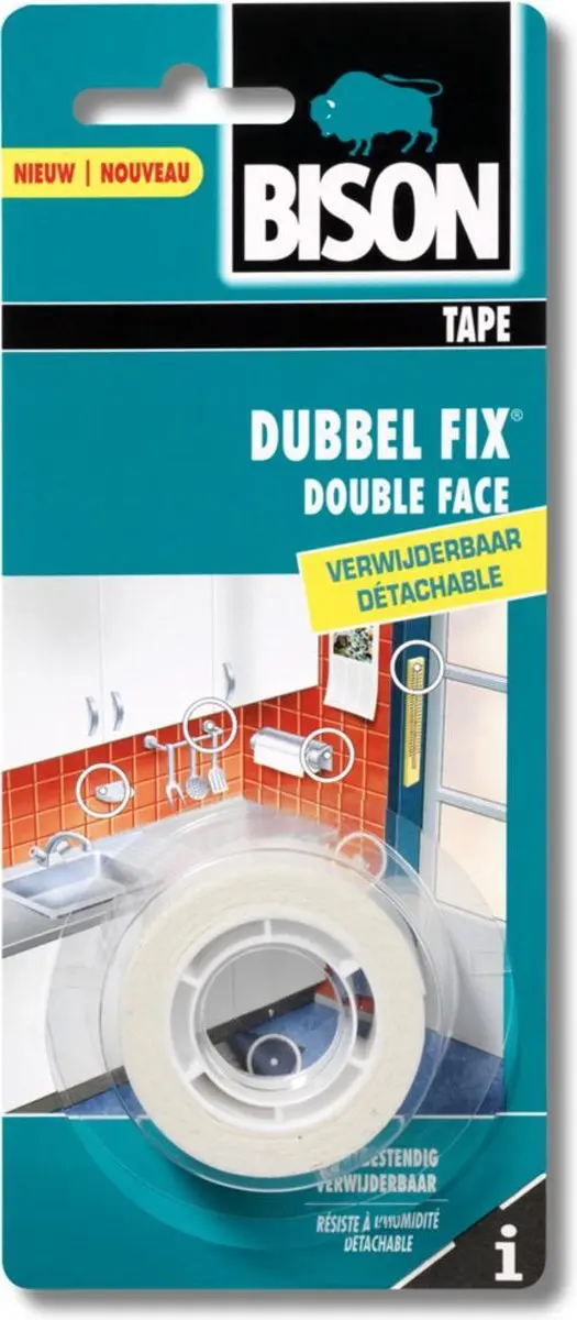 Bison Doublefix Montagetape 1,5m x 19mm - Wit