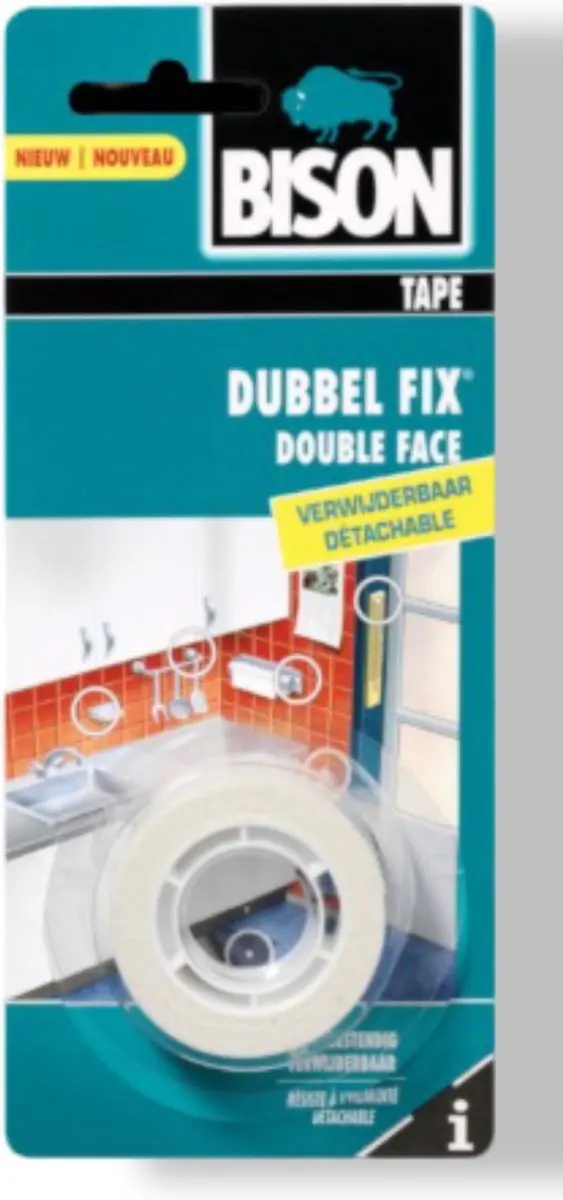 Bison Doublefix Montagetape 1,5m x 19mm - Wit