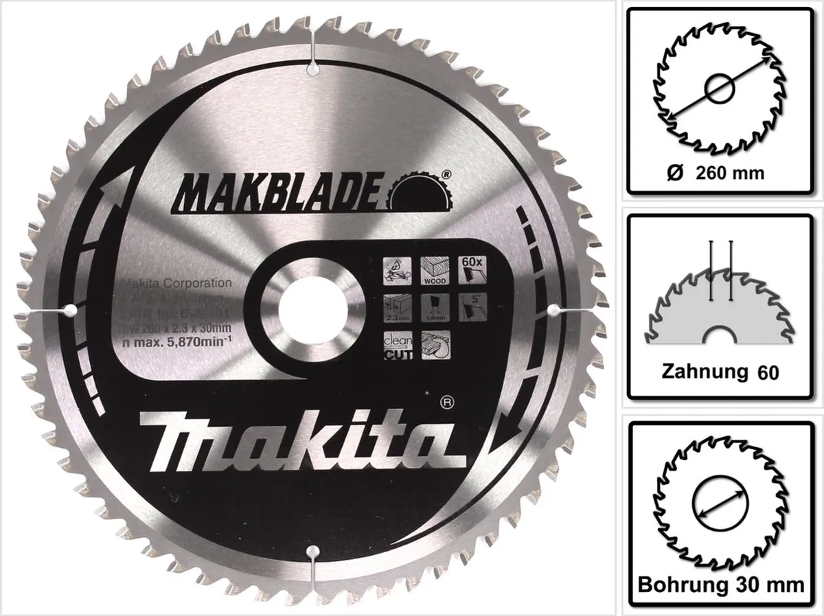 Makita B-32801 Afkortzaagblad Hout 260mm 60T