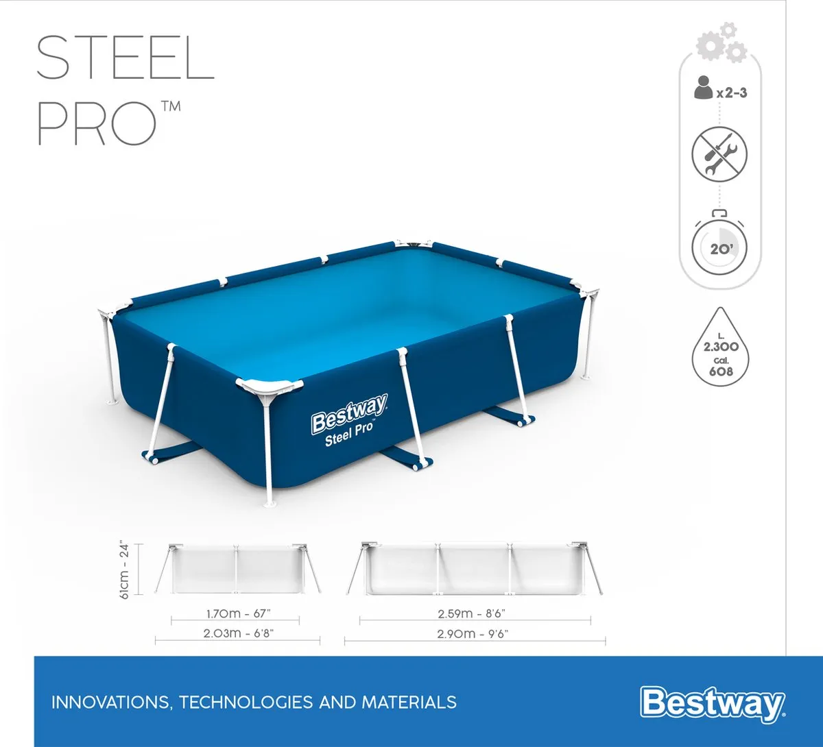 Bestway Steel Pro Zwembad 259x170cm - 2300L - Blauw - afbeelding 6 van 6
