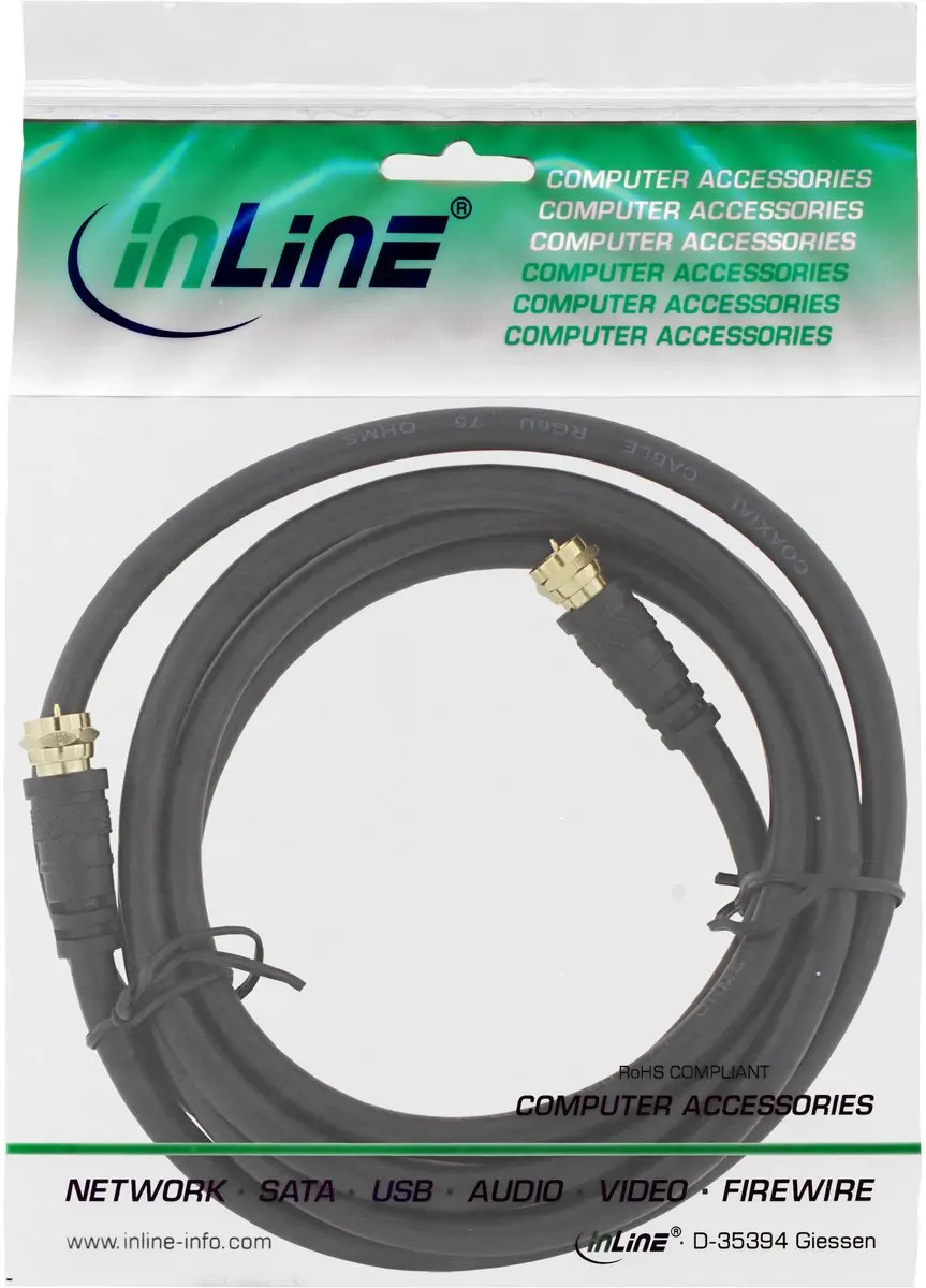InLine F-F Coaxkabel 5m - Verguld - >85dB