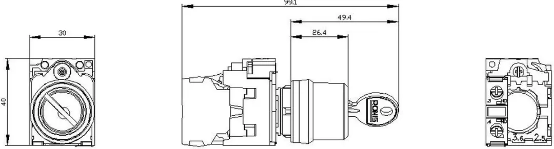 Siemens 3SU11004BF111BA0 Sleutelschakelaar - Grijs/Zwart