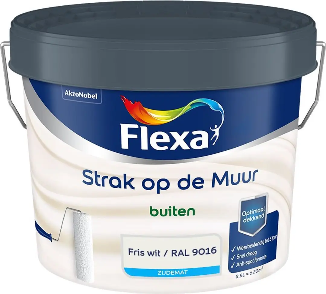 Flexa Strak Op De Muur Buiten Zijdemat Fris Wit 2,5L