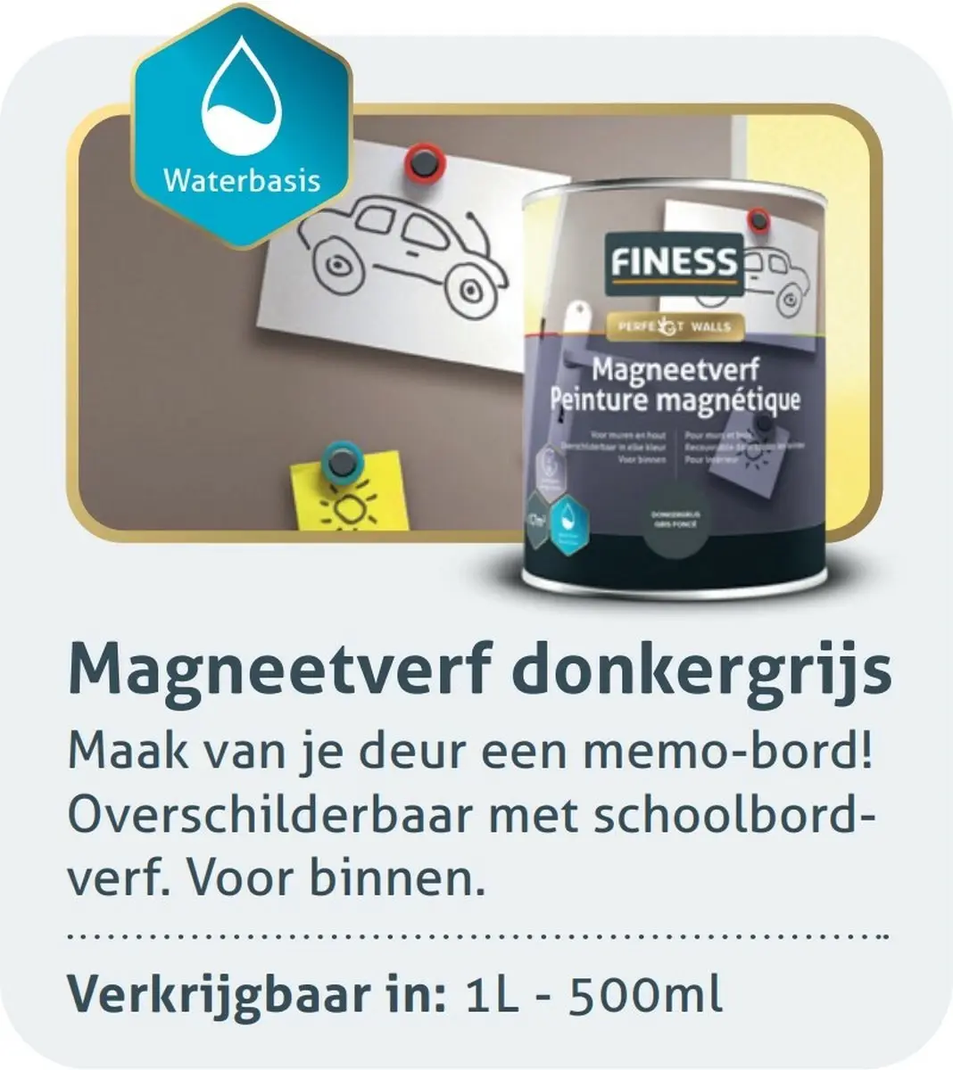 Finess Magneetverf Donkergrijs 1L - Steen