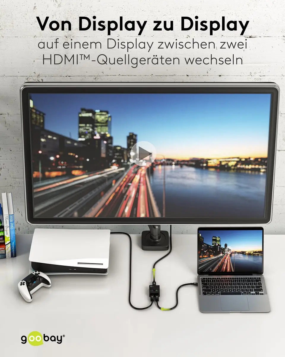 Goobay Bi-directionele HDMI Schakelaar 2 naar 1 - 4K 60Hz HDR - Zilver