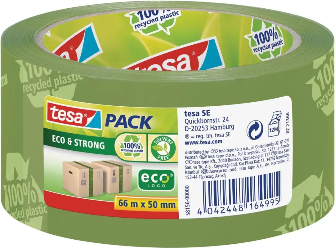 Tesa eco & Strong Verpakkingstape 50mm x 66m - 6 Stuks - Groen