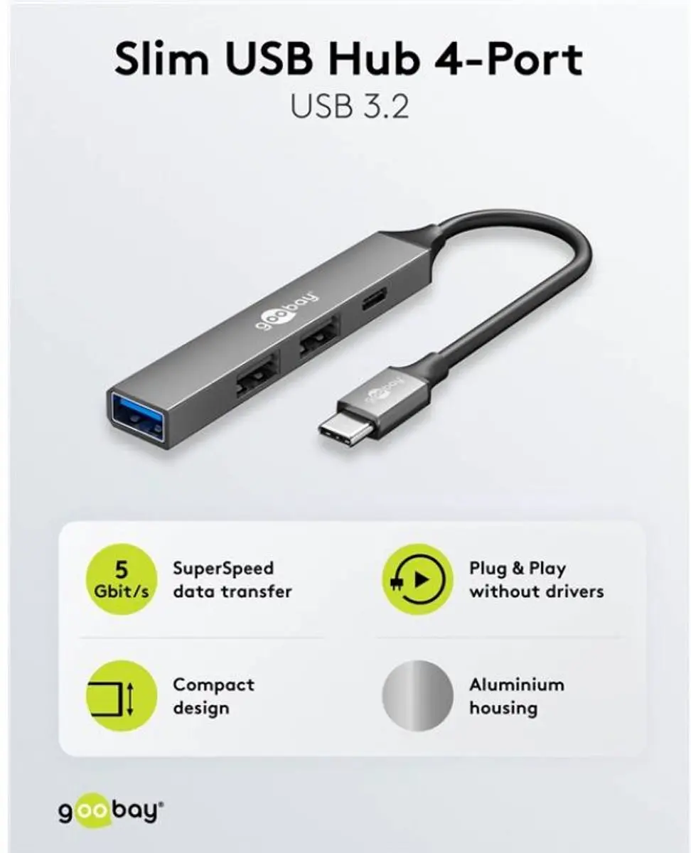 Goobay USB-C Hub 3x USB-A 1x USB-C USB 3.2 Gen 1 - 0,1m - Grijs