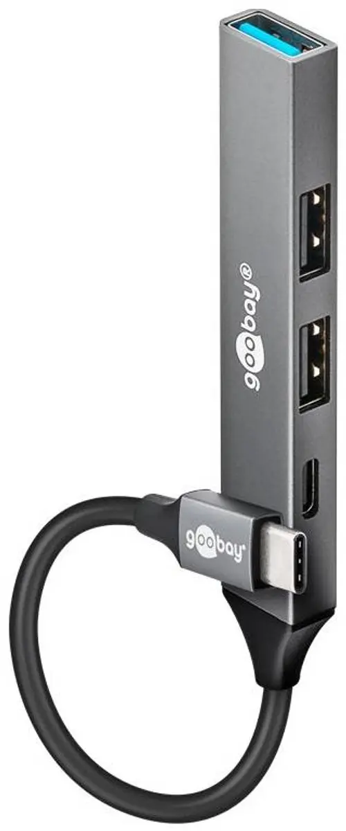 Goobay USB-C Hub 3x USB-A 1x USB-C USB 3.2 Gen 1 - 0,1m - Grijs