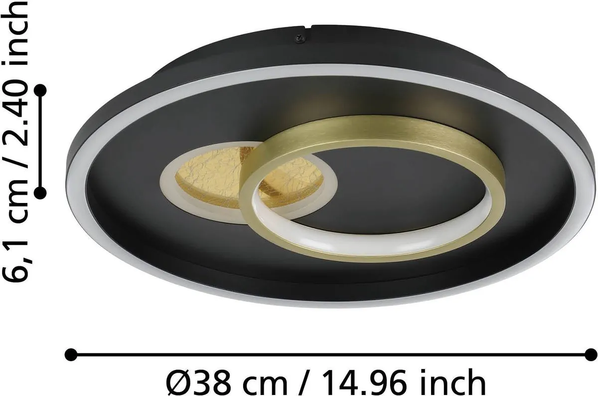 Eglo Tiriolo Plafondlamp LED Ø38cm - Zwart/Goud - afbeelding 6 van 6