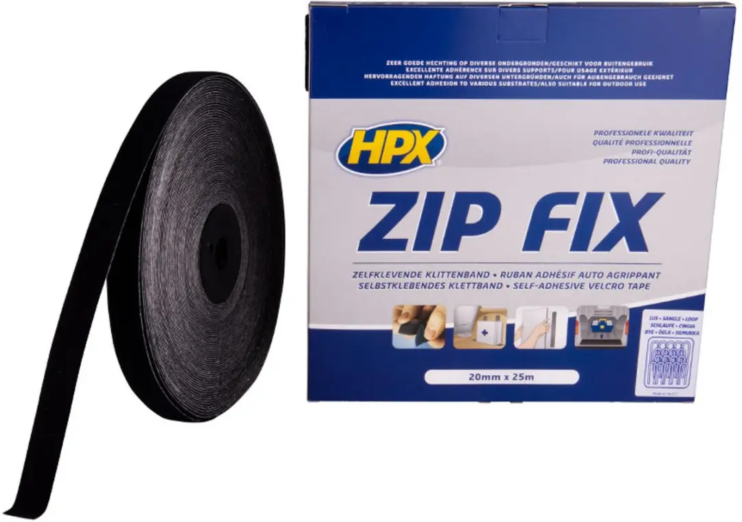 HPX Zip Fix Klittenband Lussen 20mm x 25m - Zwart