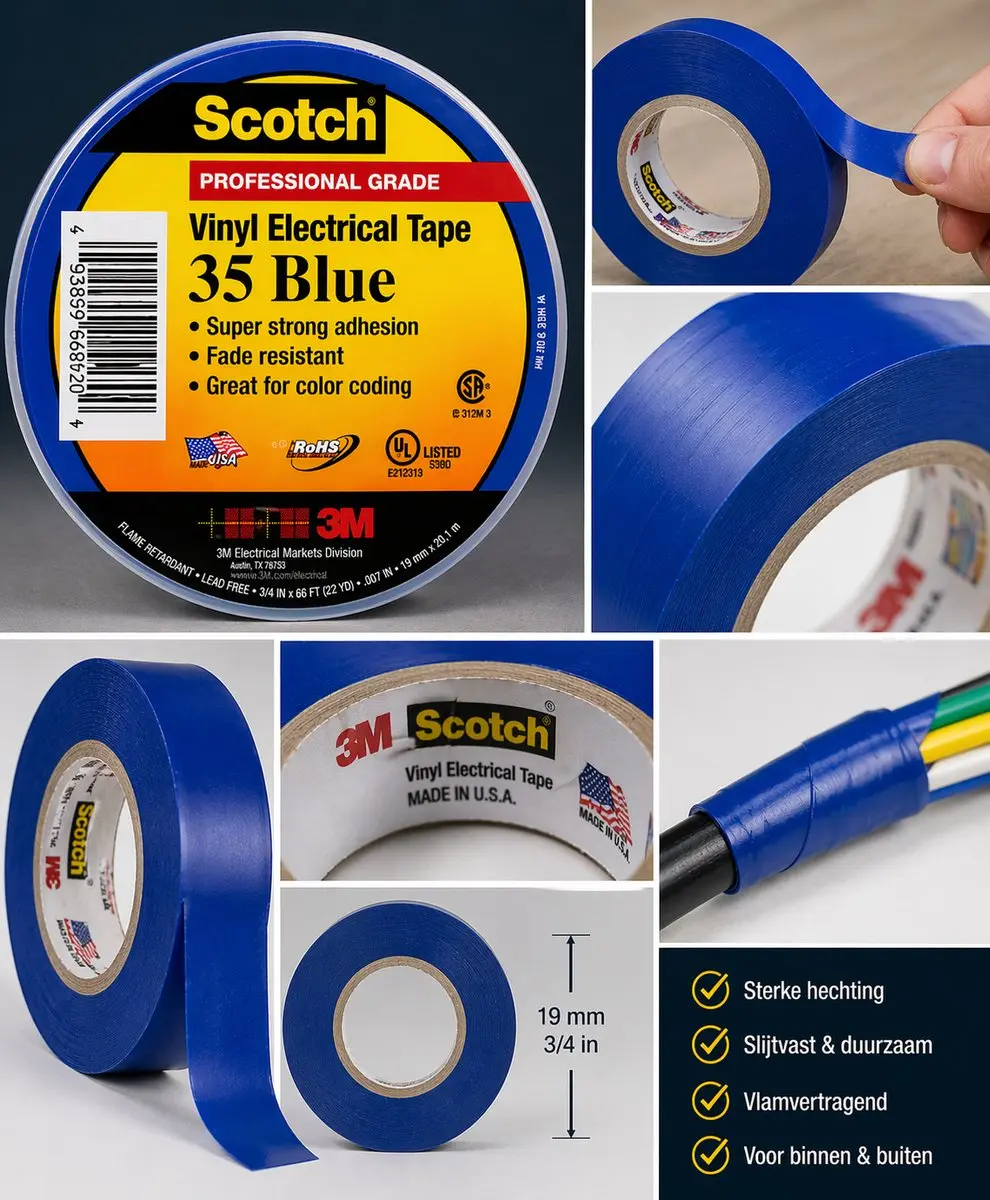 3M Scotch 35 Vinyltape Blauw 20mx19mm - afbeelding 4 van 5