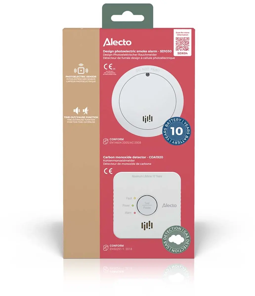Alecto SDX04 Veiligheidsset - Rookmelder SD1030 & CO-melder COA1920 - Wit - afbeelding 6 van 6