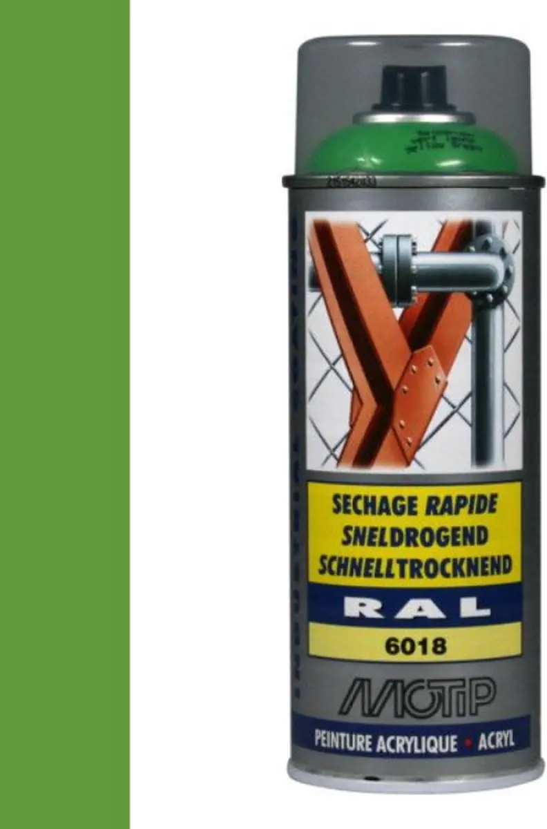 Motip RAL 6018 Industrieel Geelgroen Spuitverf 400ml - afbeelding 3 van 4