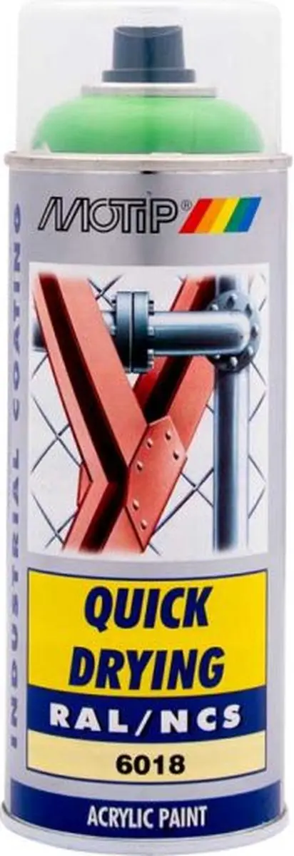 Motip RAL 6018 Industrieel Geelgroen Spuitverf 400ml - afbeelding 4 van 4