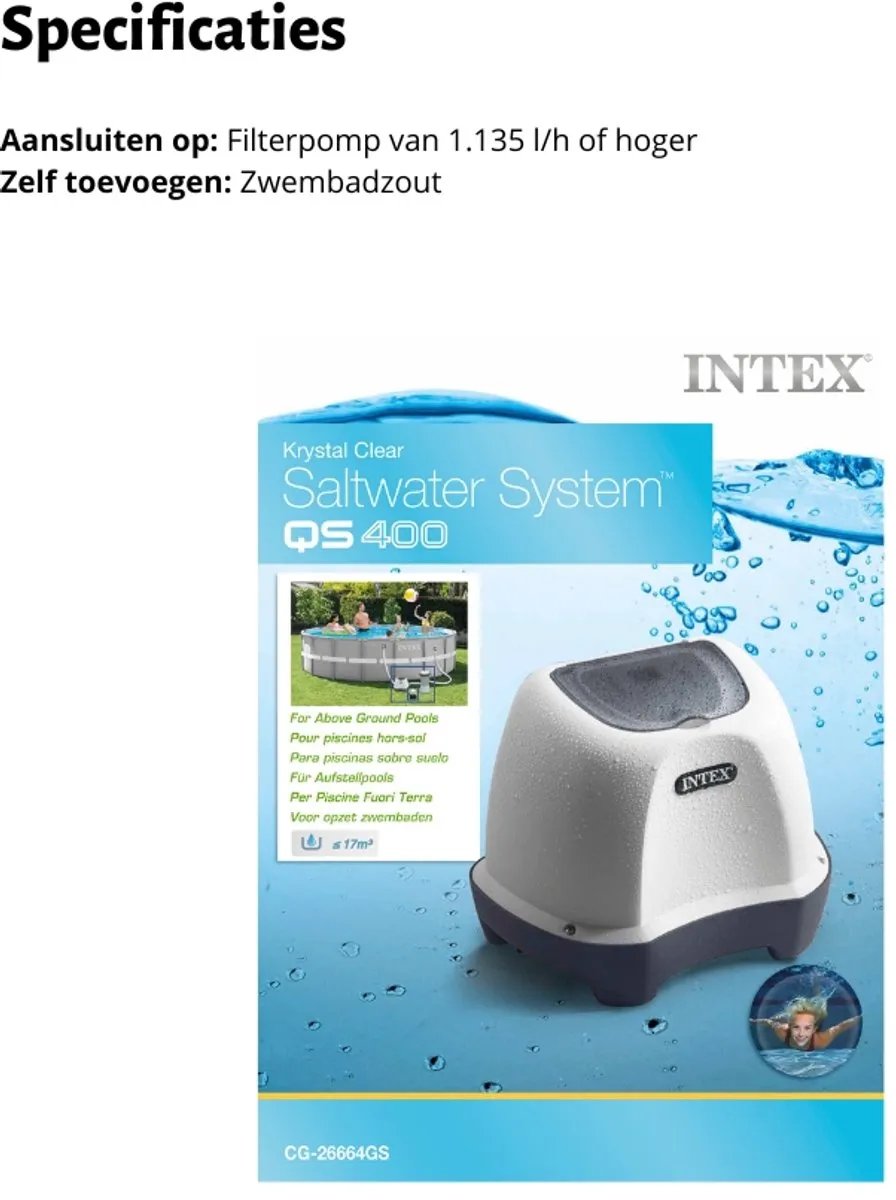 Intex Krystal Clear Zoutwatersysteem QS400 26664GS - 3.785 L/u
