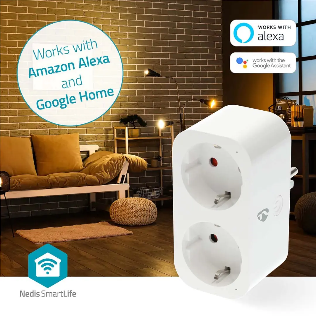 Nedis SmartLife Slimme Stekker 2-Wegs WiFi - Energiemeter 3680W - Wit