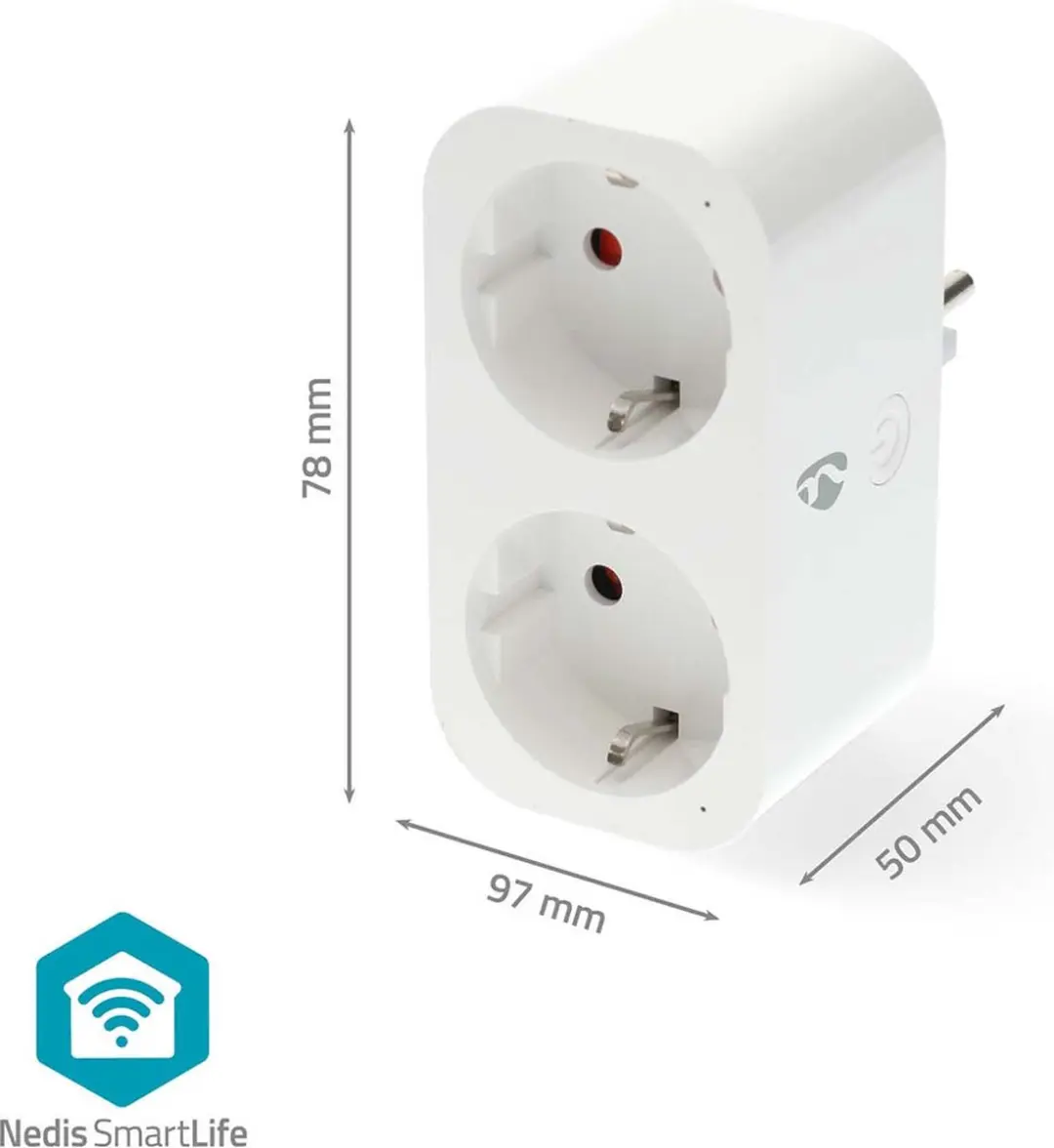 Nedis SmartLife Slimme Stekker 2-Wegs WiFi - Energiemeter 3680W - Wit
