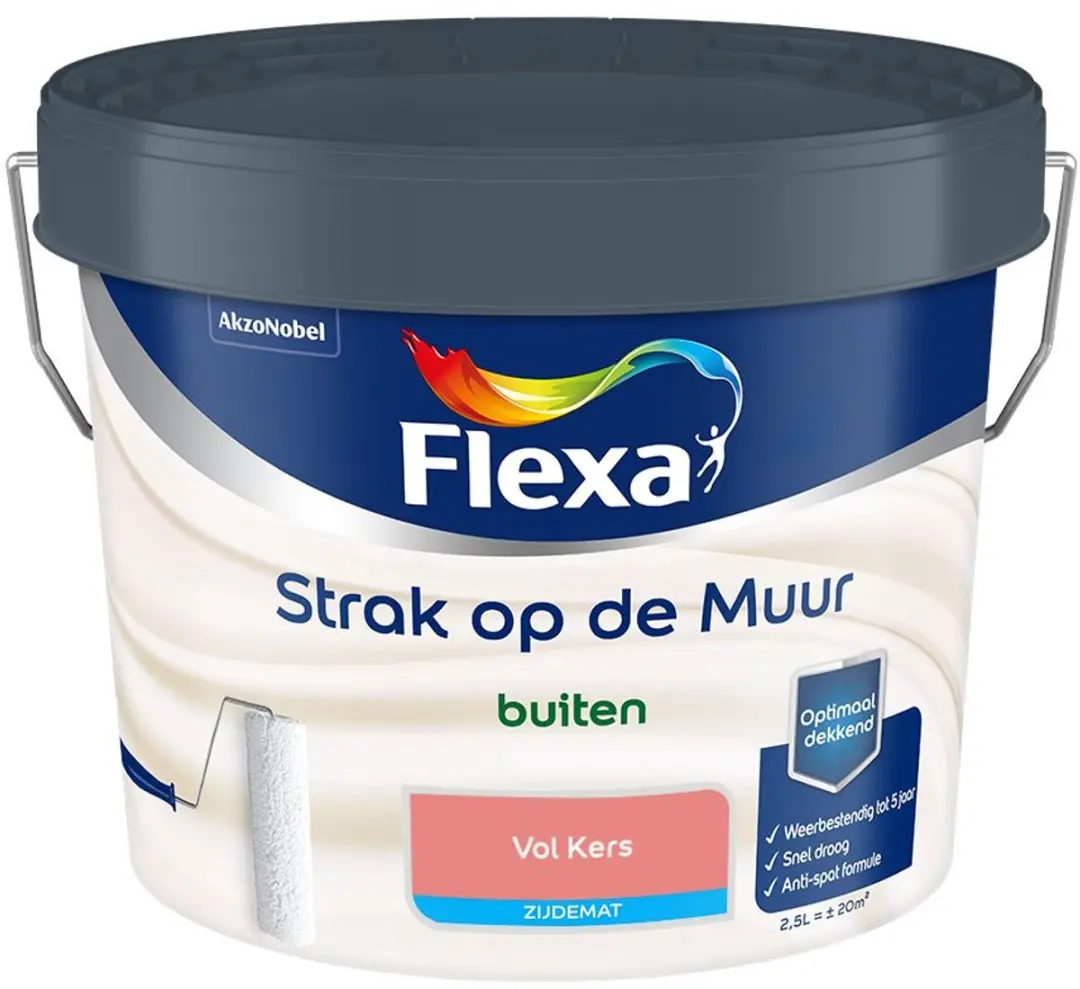 Flexa Strak Op De Muur Buiten Zijdemat Mengverf Vol Kers 2,5L