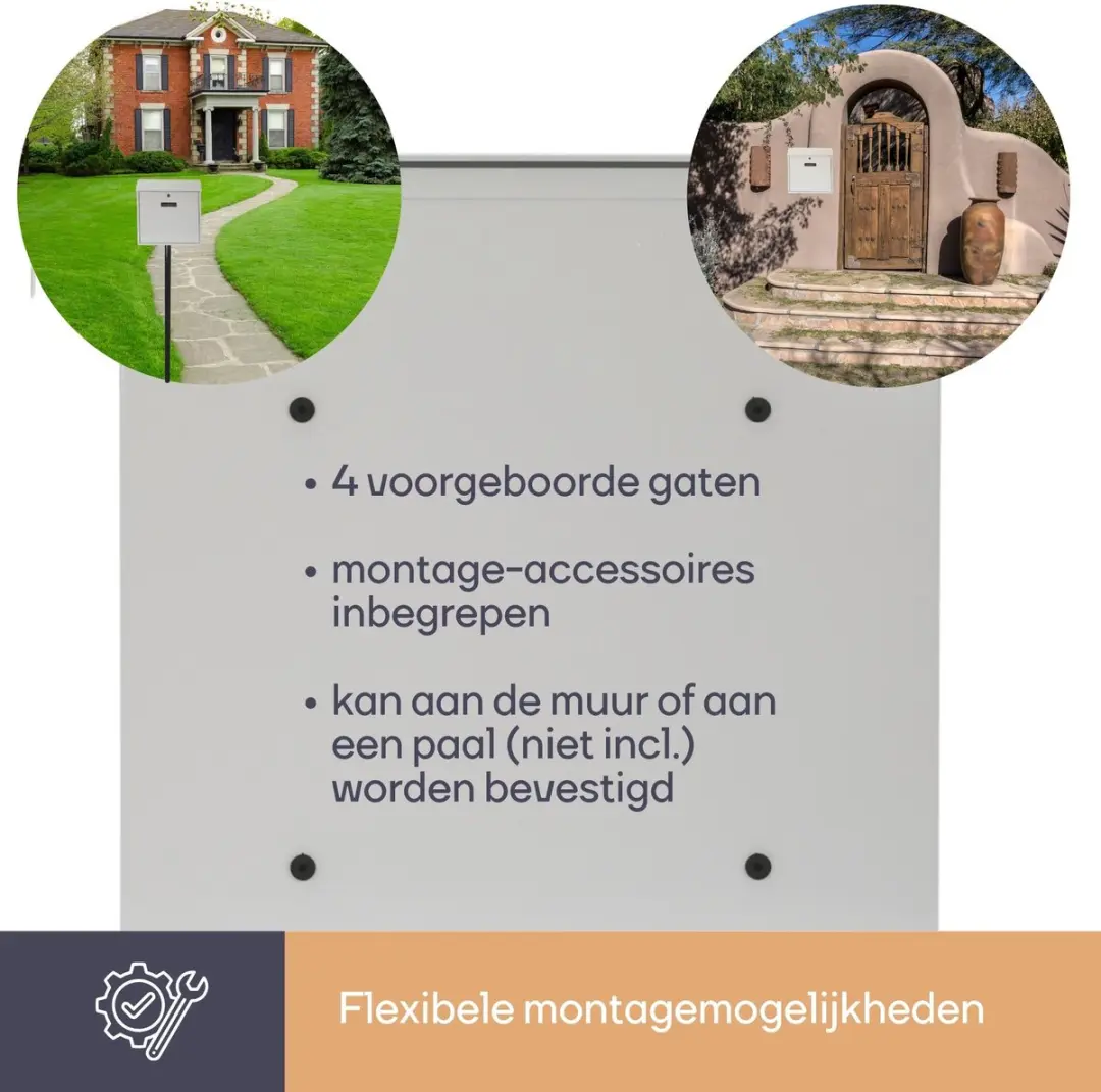 Perel Brievenbus Monaco 36,8x36,5cm - Wit - Met slot & 2 sleutels